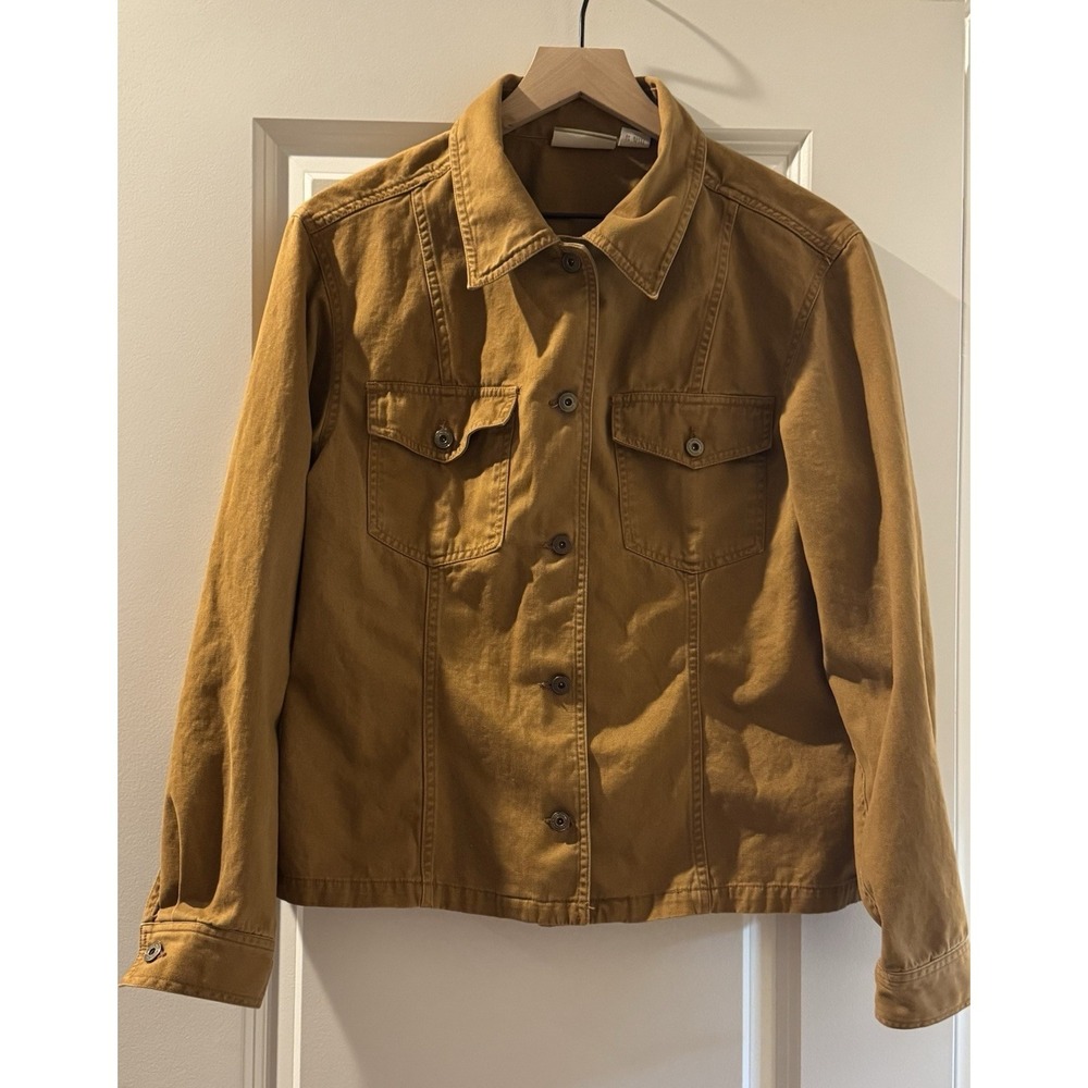 Liz Claiborne Women's Utility Jacket Size 12 Brown Cotton Button Front Shacket